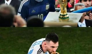 梅西看大力神杯的高清图片 梅西看大力神杯的高清图片